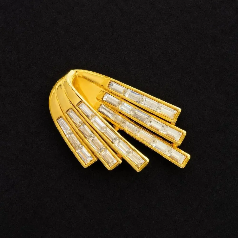 Vintage Gold Tone Rhinestone Pendant Slide Art Deco Style Channel Set 1.5
